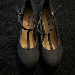 Soda Black T-Strap Heels